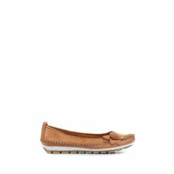 Pavers Natural Ladies Wide Fit Casual Leather Flat Pumps