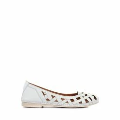 Pavers Ladies White Cut Out Leather Ballerina Pumps