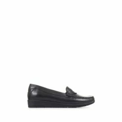 Pavers Wide Fit Leather Penny Black Loafers