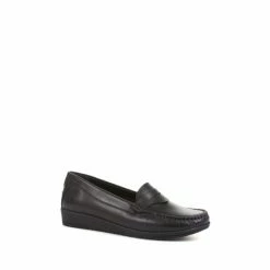 Alternative view of Pavers Wide Fit Leather Penny Black Loafers