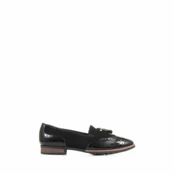 Pavers Wide Fit Patent And Tassel Black Loafers