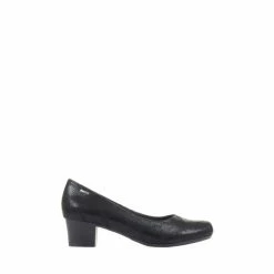 Pavers Block Heeled Black Court Shoes