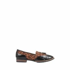 Pavers Wide Fit Patent And Tassel Black Loafers