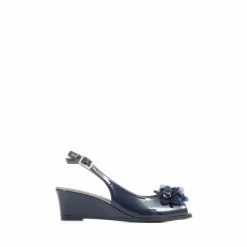 Pavers Blue Slingback Peep-Toe Wedge Heels
