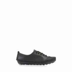 Pavers Wide Fit Black Leather Lace-Up Trainers