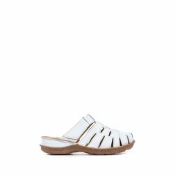 Pavers White Ladies Touch-Fastening Leather Clogs