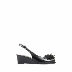 Pavers Slingback Peep-Toe Black Wedge Heels