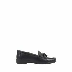 Pavers Wide Fit Black Leather Loafers With Tassel