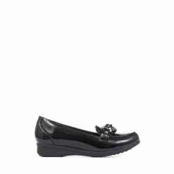 Pavers Patent Ladies Loafers Black Croc