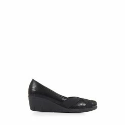 Pavers Wedge Heeled Court Black Shoes