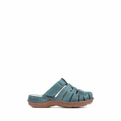 Pavers Blue Denim Ladies Touch-Fastening Leather Clogs
