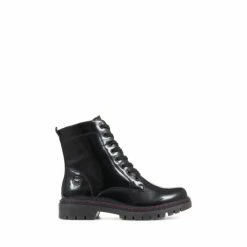 Pavers Wide Fit Lace-Up High-Shine Ankle Black Boots