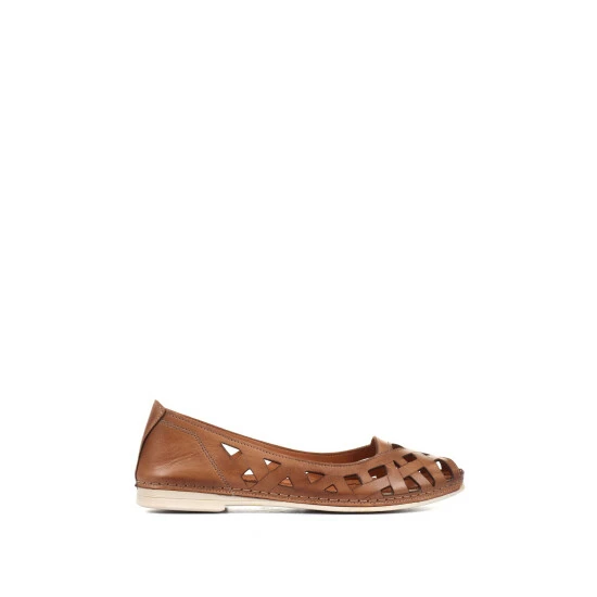 Pavers Womens Tan Cream Cut Out Leather Ballerina Pumps 1 Pavers Womens Tan Cream Cut Out Leather Ballerina Pumps