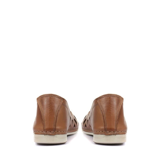 Pavers Womens Tan Cream Cut Out Leather Ballerina Pumps 3 Pavers Womens Tan Cream Cut Out Leather Ballerina Pumps - Image 3