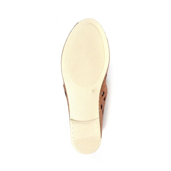 Pavers Womens Tan Cream Cut Out Leather Ballerina Pumps 5 Pavers Womens Tan Cream Cut Out Leather Ballerina Pumps - Image 5