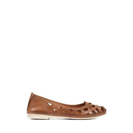 Pavers Womens Tan Cream Cut Out Leather Ballerina Pumps 6 Pavers Womens Tan Cream Cut Out Leather Ballerina Pumps - Image 6