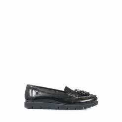 Pavers Ladies Black Flatform Loafers