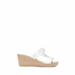 Pavers Ladies White Wedge Mule Sandals