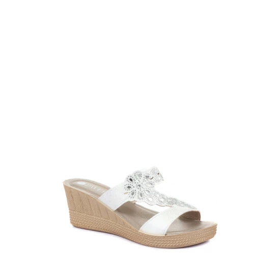 Pavers Ladies White Wedge Mule Sandals 2 Pavers Ladies White Wedge Mule Sandals - Image 2