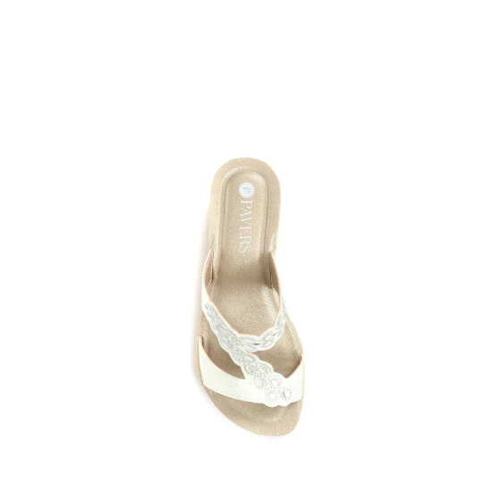 Pavers Ladies White Wedge Mule Sandals 4 Pavers Ladies White Wedge Mule Sandals - Image 4