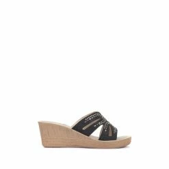 Pavers Ladies Black Embellished Wedge Heel Sandals