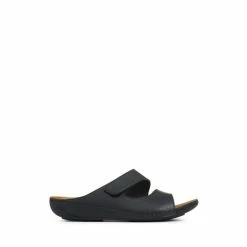 Pavers Black Wide Fit Adjustable Leather Mules