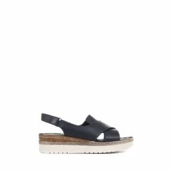 Pavers Blue Ladies Leather Cross-Over Sandals