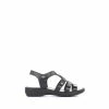 Pavers Ladies Black Leather T-Bar Sandals