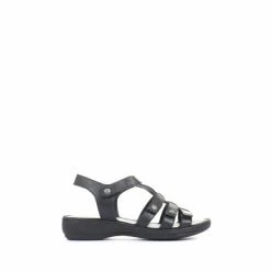 Pavers Ladies Black Leather T-Bar Sandals