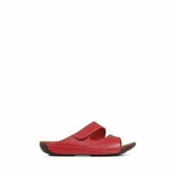 Pavers Red Wide Fit Adjustable Leather Mules
