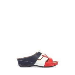 Pavers Blue Wide Fit Wedge Mule Sandals