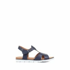 Pavers Blue Wide Fit Leather T-Bar Sandals