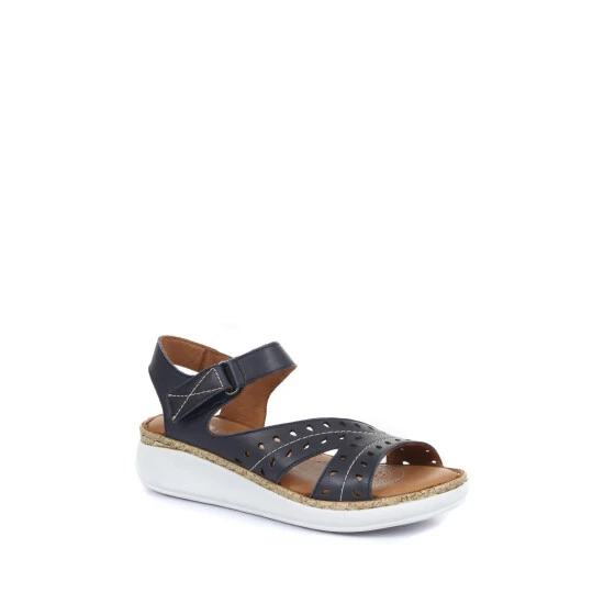 Pavers Blue Ladies Leather Touch Fasten Cut Out Sandals 2 Pavers Blue Ladies Leather Touch Fasten Cut Out Sandals - Image 2