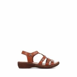 Pavers Tan Brown Leather T-Bar Sandals