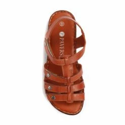 Pavers Tan Brown Leather T-Bar Sandals -Pavers Sales Store unnamed file 2171
