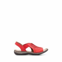 Pavers Red Ladies Leather Wide Fit Pull-On Sandals