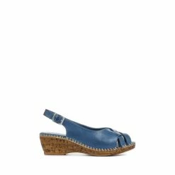 Pavers Blue Leather Slingback Wedge Sandals