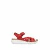 Pavers Red Ladies Leather Touch Fasten Cut Out Sandals