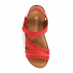 Pavers Red Ladies Leather Touch Fasten Cut Out Sandals -Pavers Sales Store unnamed file 2321