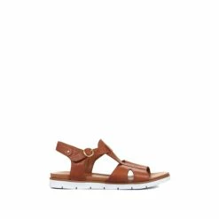 Pavers Ladies Brown Wide Fit Leather T-Bar Sandals