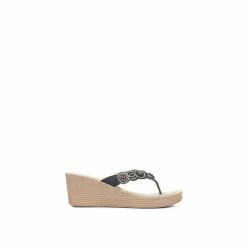 Pavers Ladies Wedge Toe Post Sandals Black -Pavers Sales Store unnamed file 2359