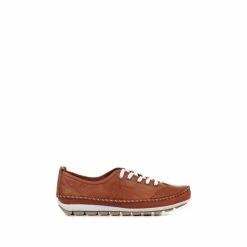 Pavers Ladies Leather Lace-Up Natural Trainers