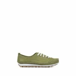 Pavers Ladies Lime Green Leather Lace-Up Trainers