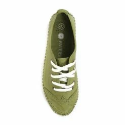 Pavers Ladies Lime Green Leather Lace-Up Trainers -Pavers Sales Store unnamed file 2793