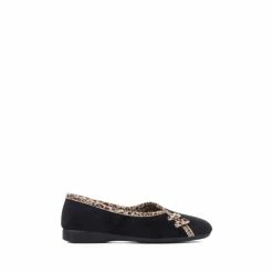 Pavers Black Leopard Print Slippers