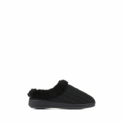 Pavers Faux Fur Wide Fit Black Slippers