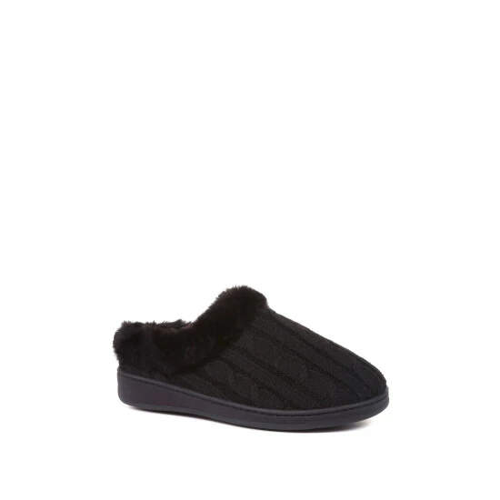 Pavers Faux Fur Wide Fit Black Slippers 2 Pavers Faux Fur Wide Fit Black Slippers - Image 2