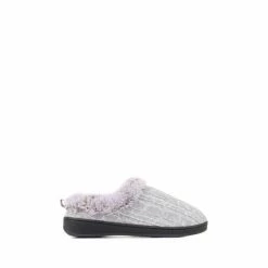 Pavers Grey Faux Fur Wide Fit Slippers