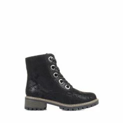 Pavers Ladies Lace Up Ankle Boots Black & Silver