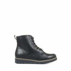 Pavers Black Ladies Faux Leather Lace Up Boots